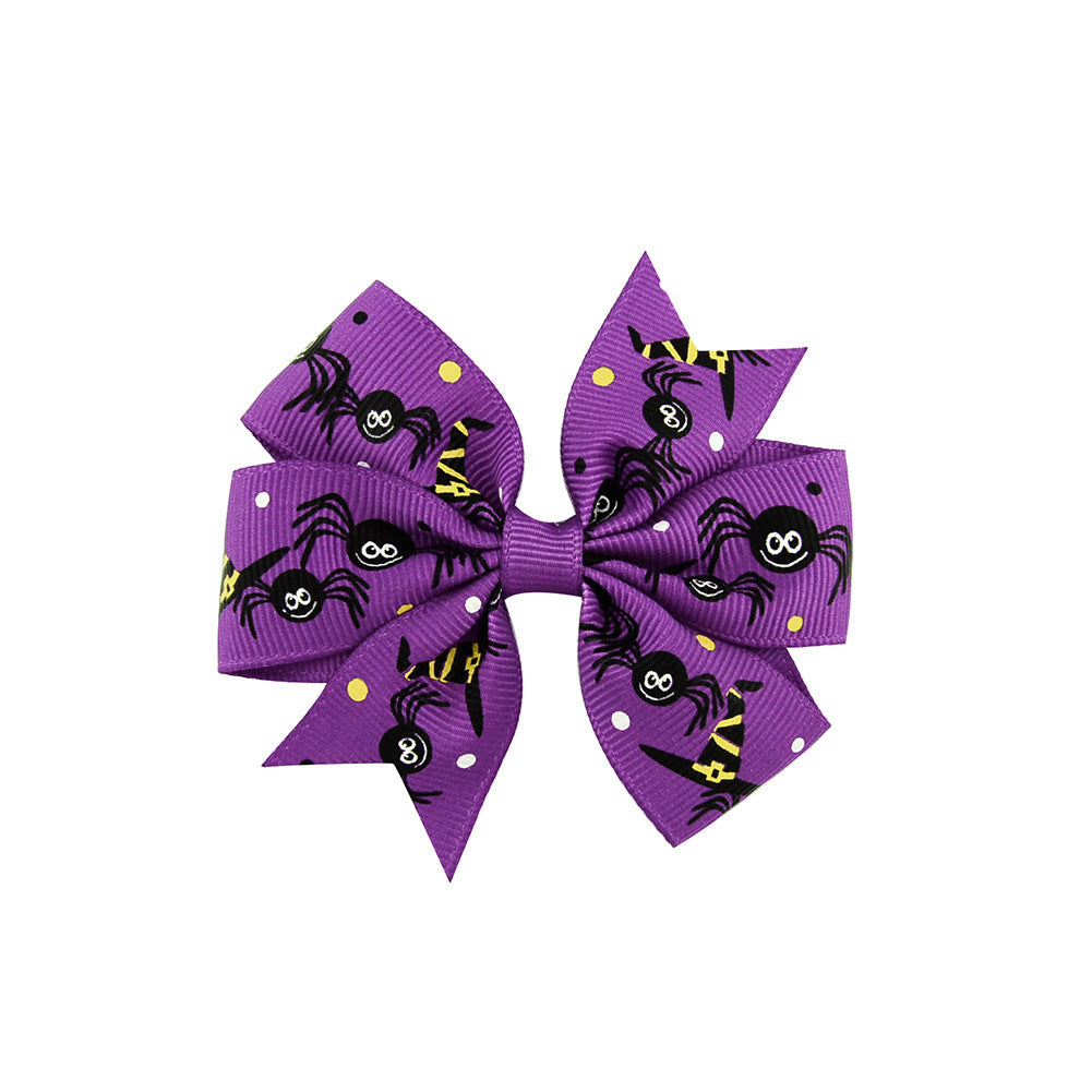 Halloween Schleife mit Kürbis- und Hexen-Motiven
