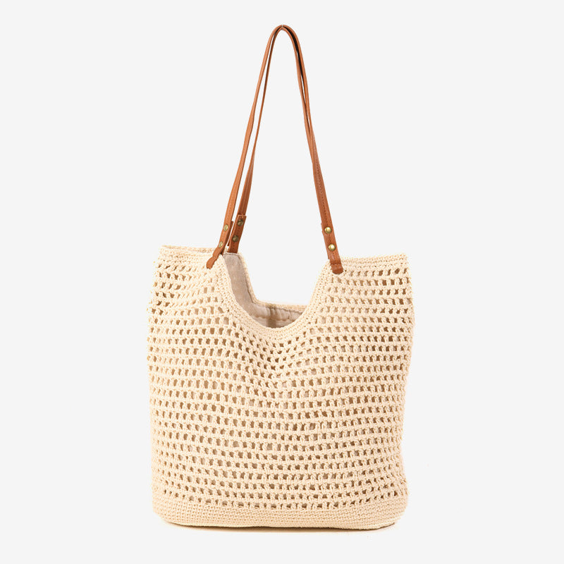Damen Handgefertigte Makramee Tasche mit robusten Ledergriffen Brehn