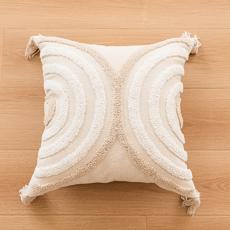 Dekoratives Boho-Tufted-Kissenbezug mit Quasten und geometrischem erhabenen Schlaufenmuster