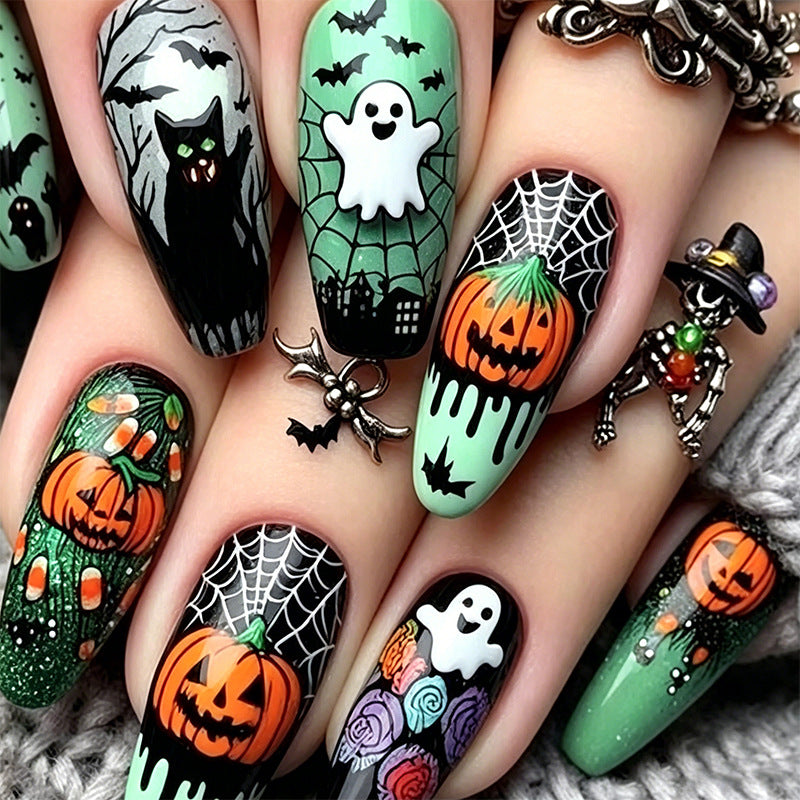 Halloween Kunstnagel-Set mit kreativen Motiven und 3D-Elementen Brehn