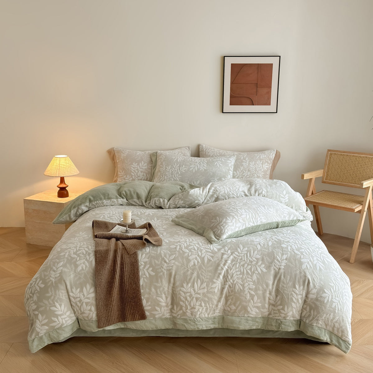 Wohliges Baumwollsatin-Bettwäscheset mit eingewebtem Wildblumenmuster und Samt-Bordüre