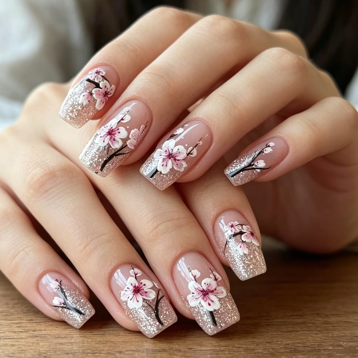 Blumiger Glitter Acryl-Nagelverzierung Brehn