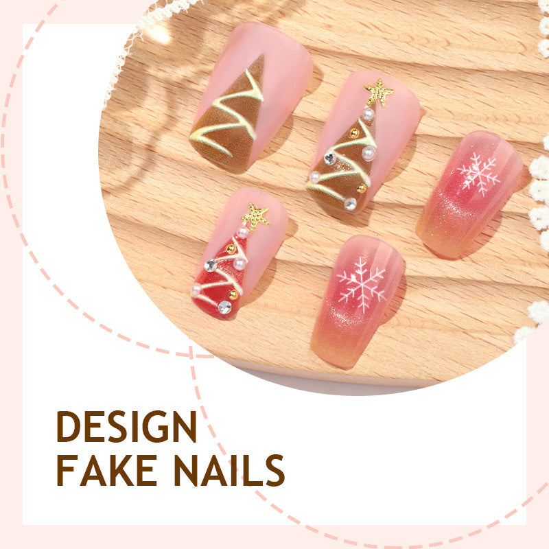 Kunstnagelset mit festlichem Weihnachtsmotiven und Glitzerapplikationen Brehn