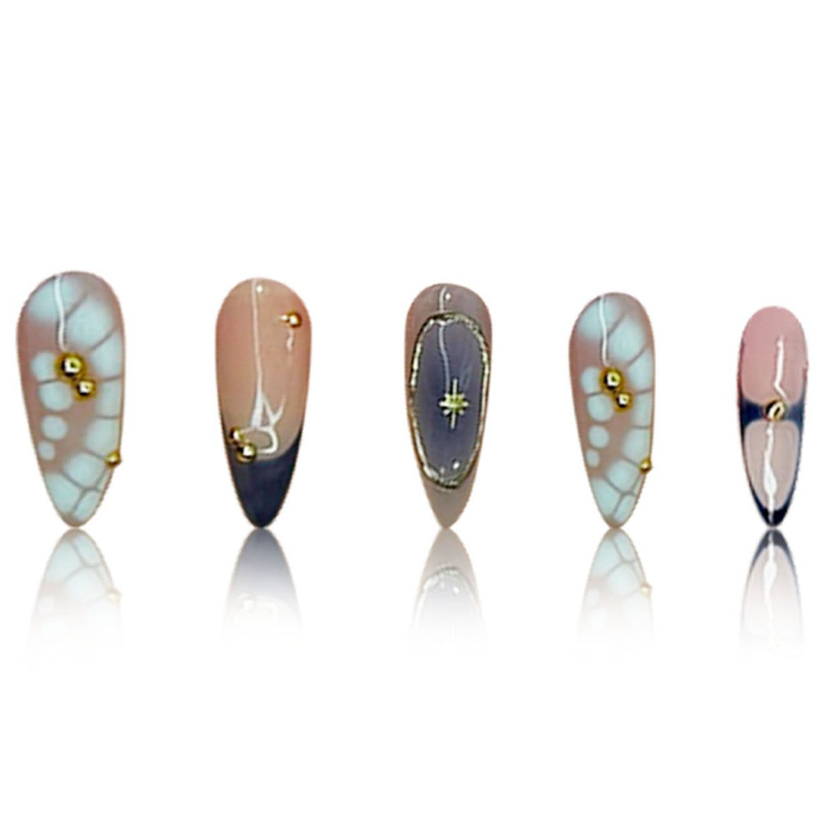 Premium Künstlerische Stiletto Press-On Nägel mit Goldakzenten Brehn