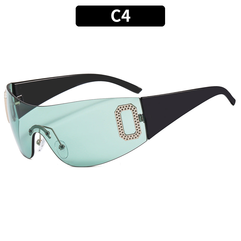 Oversized Shield-Sonnenbrille mit dekorativem Akzent