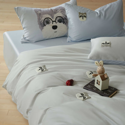 Bestickte Plüschpuppy Baumwollsatin Bettbezug Set