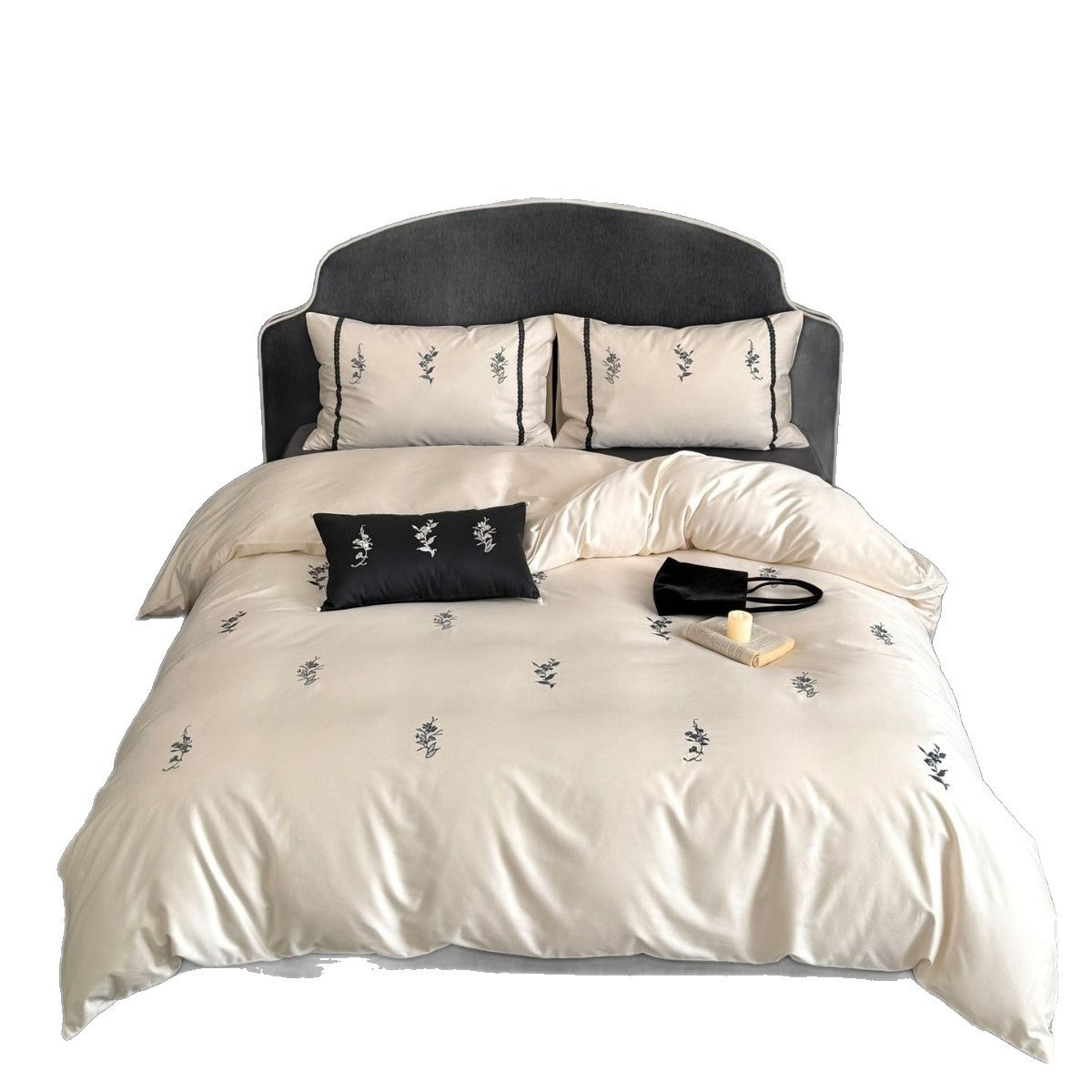 Luxuriöses Satin-Bettwäsche-Set mit feiner Blumenstickerei Brehn