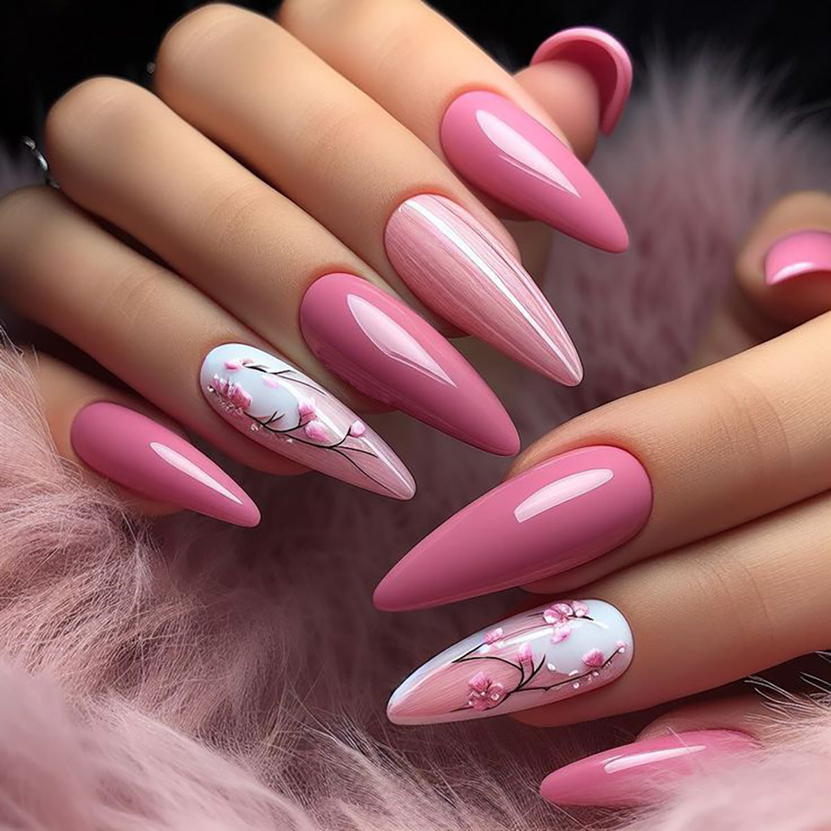 Stiletto Press-On Nägel mit floralem Design Brehn