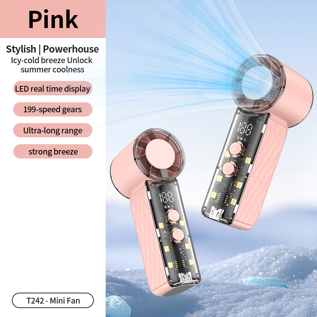 Unisex nan tragbarer Mini-Ventilator mit LED-Anzeige und stufenloser Geschwindigkeitsregelung Brehn