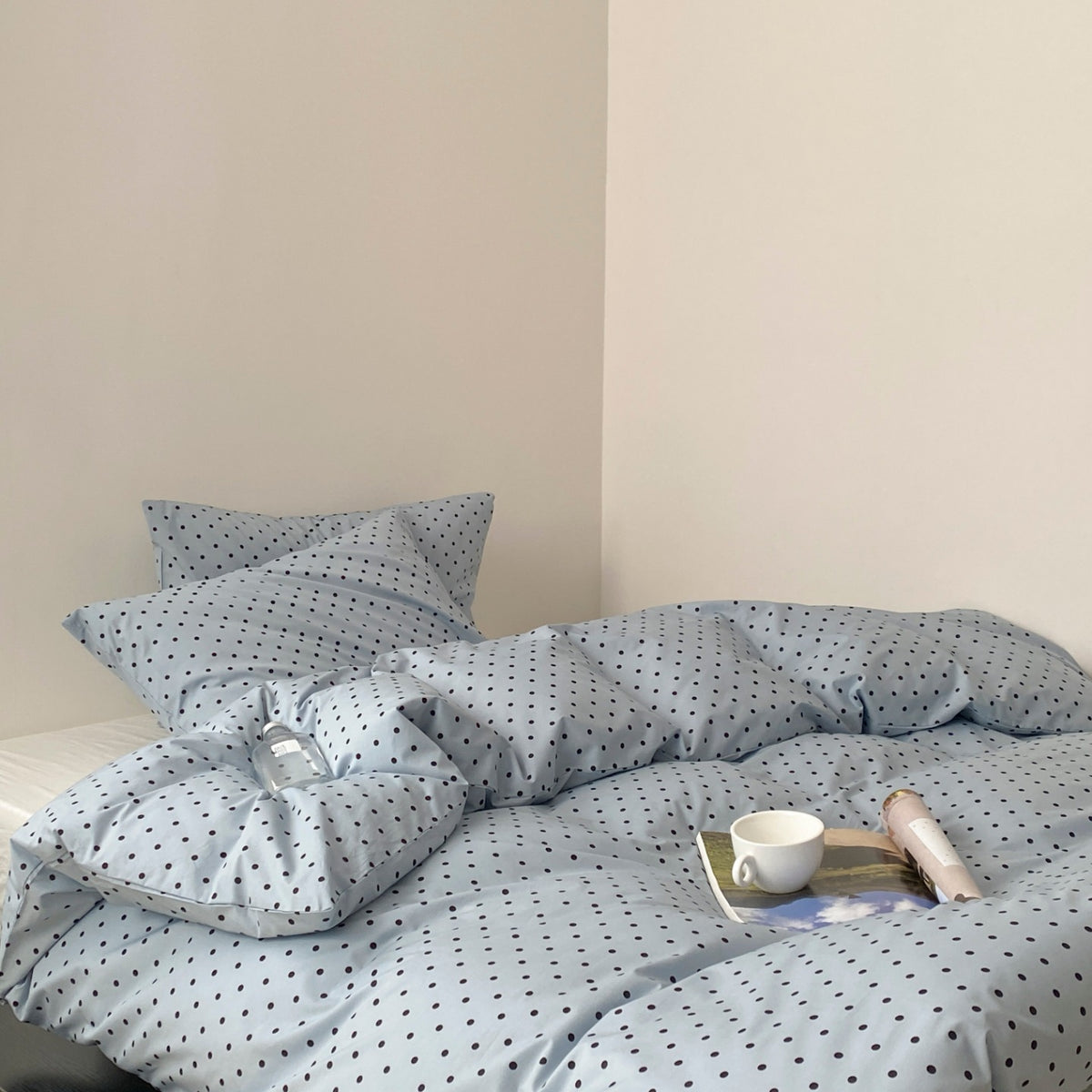 Atmungsaktives Baumwoll-Percale-Punkte-Duvet-Bezug-Set mit Reißverschluss und Kissenbezügen