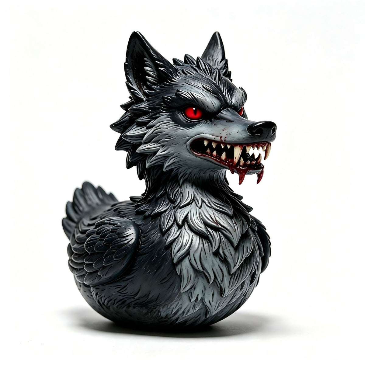 Gruselige Gummi-Ente mit Wolf-Motiv Brehn