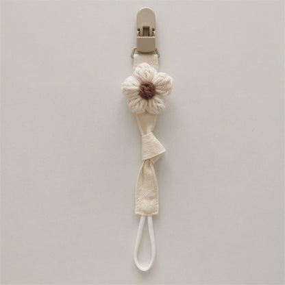 Bio-Baumwolle Schnuller-Leine mit Schnellverschluss-Clip und handgestrickter Blume
