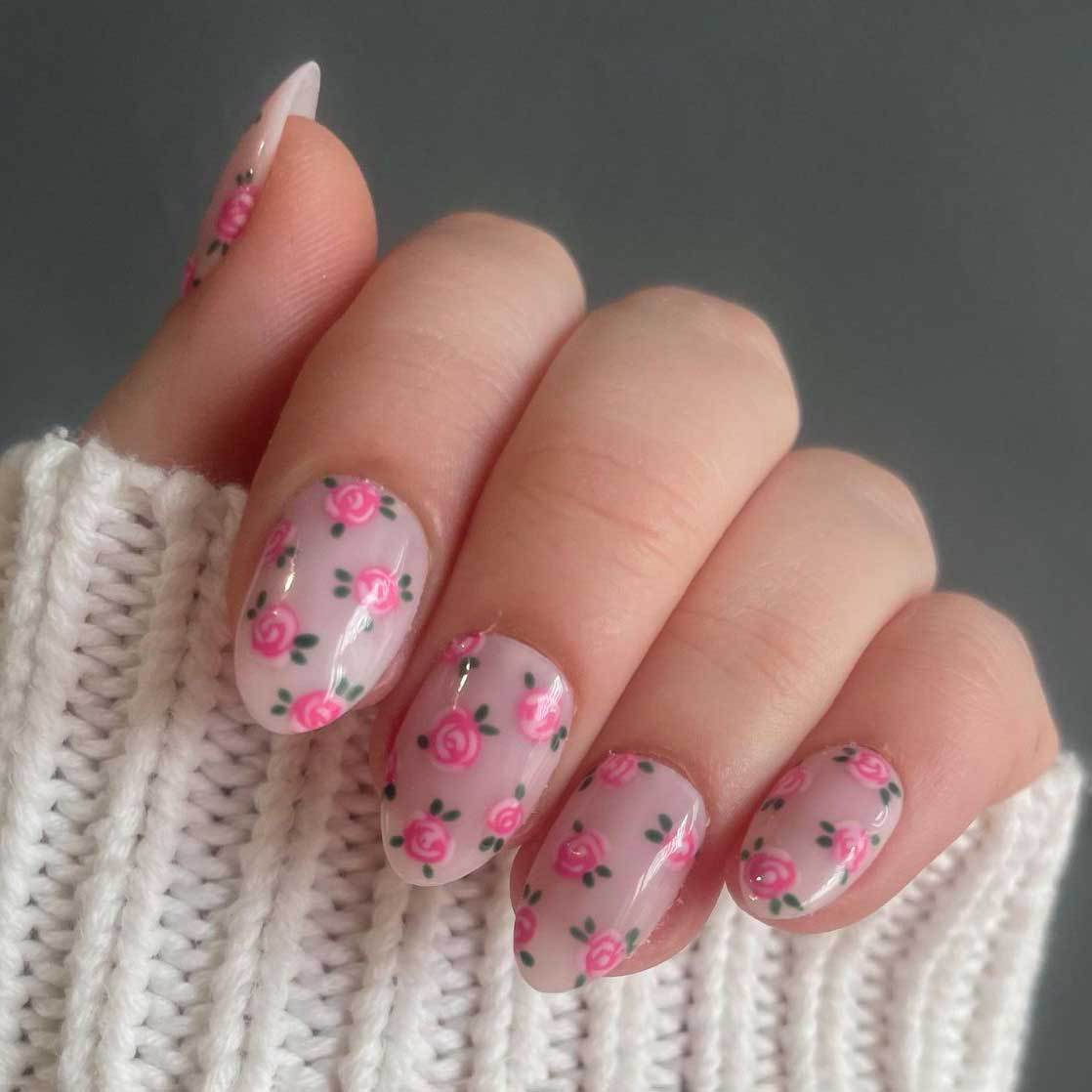 Floral Rose Design Nagelkunst