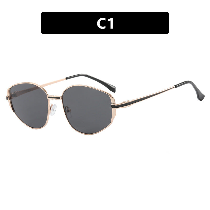 Damen moderne geometrische Sonnenbrille mit stilvollem Metallrahmen Brehn