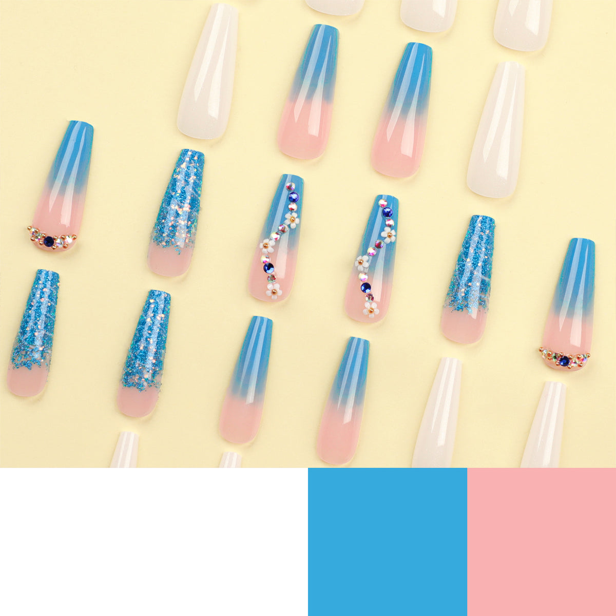 Kunstvolle Nagelverlängerungen mit floralem Ombre-Design Brehn