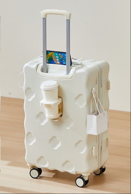hartschalen-Handgepäckkoffer mit integriertem faltbarem Becherhalter, Telefonhalter, USB-Ladeanschluss und äußeren Taschenhaken Brehn