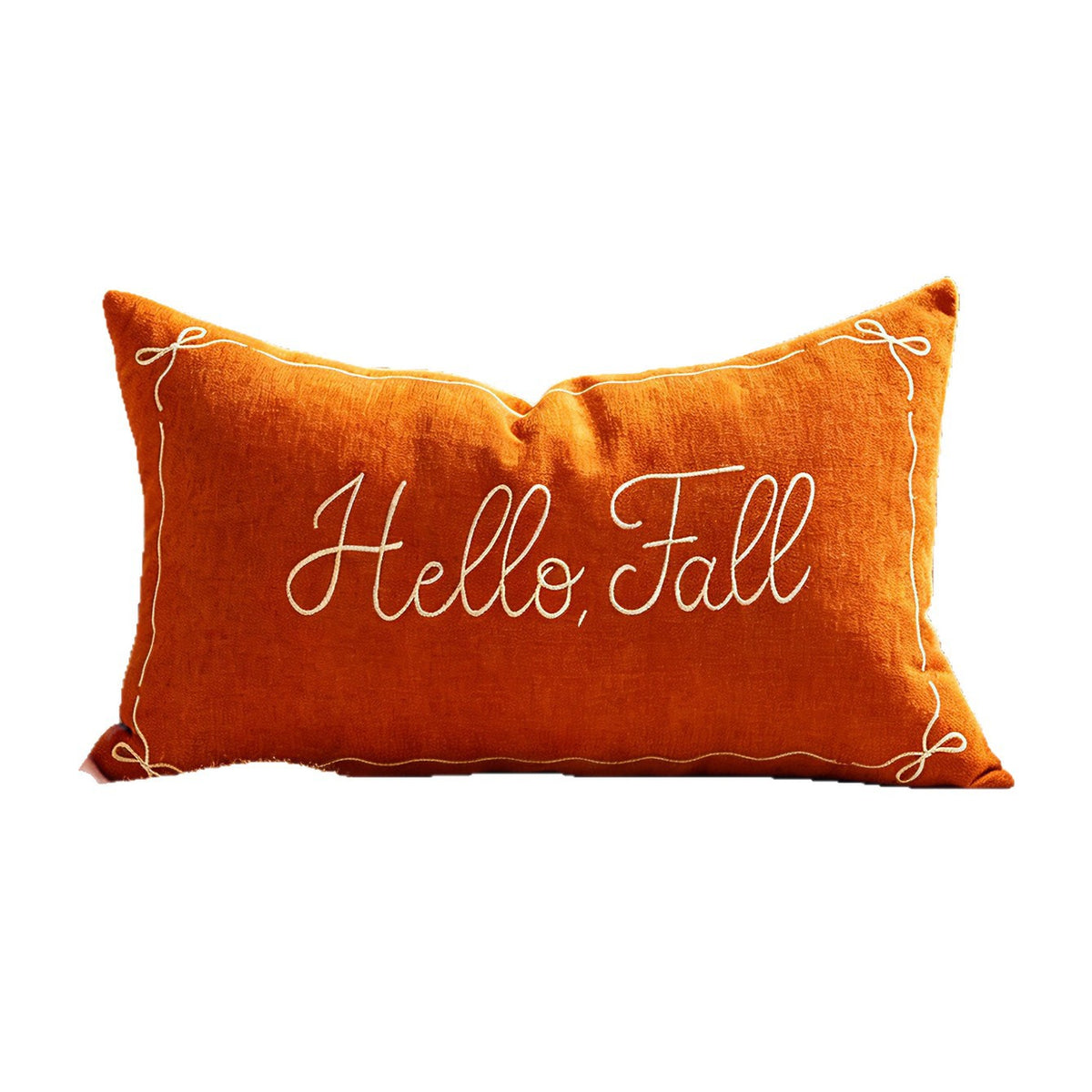 Bestickte Hello Fall Leinen-Optik Lendenkissenbezug