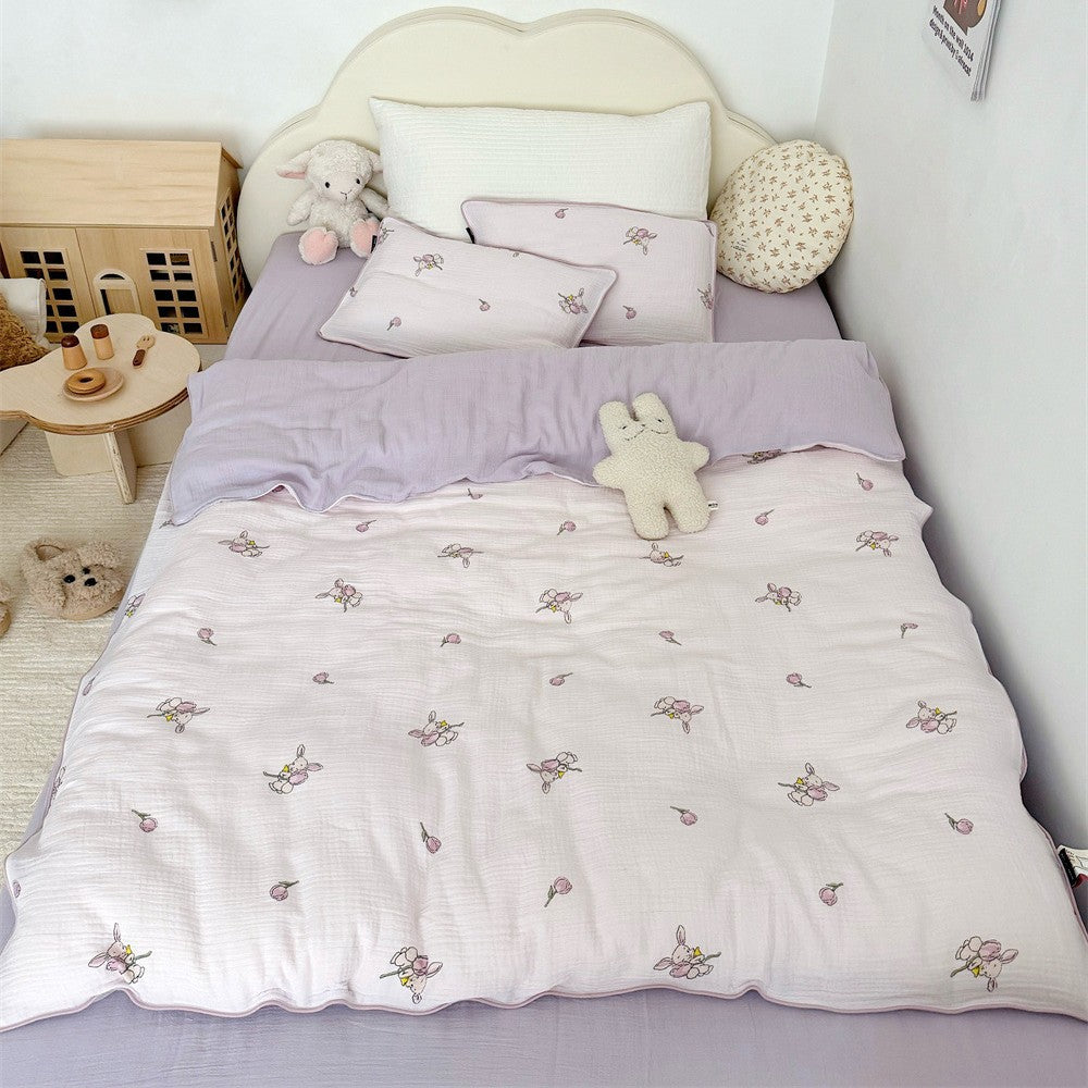 Kinder-Musselin-Steppbett-Set mit niedlichem Bären-Print