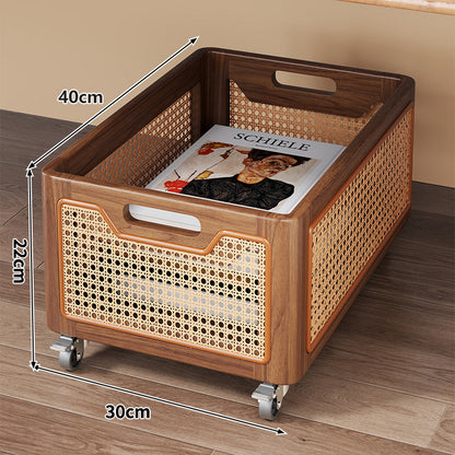 Rattan-Accent Massivholz Schreibtisch Aufbewahrungstablett mit Griffen
