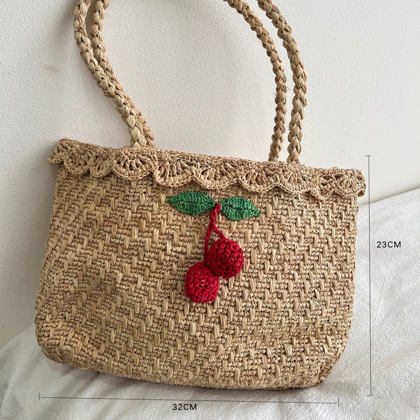 Handgefertigte Strohtasche mit Buntem Zitronendesign Brehn