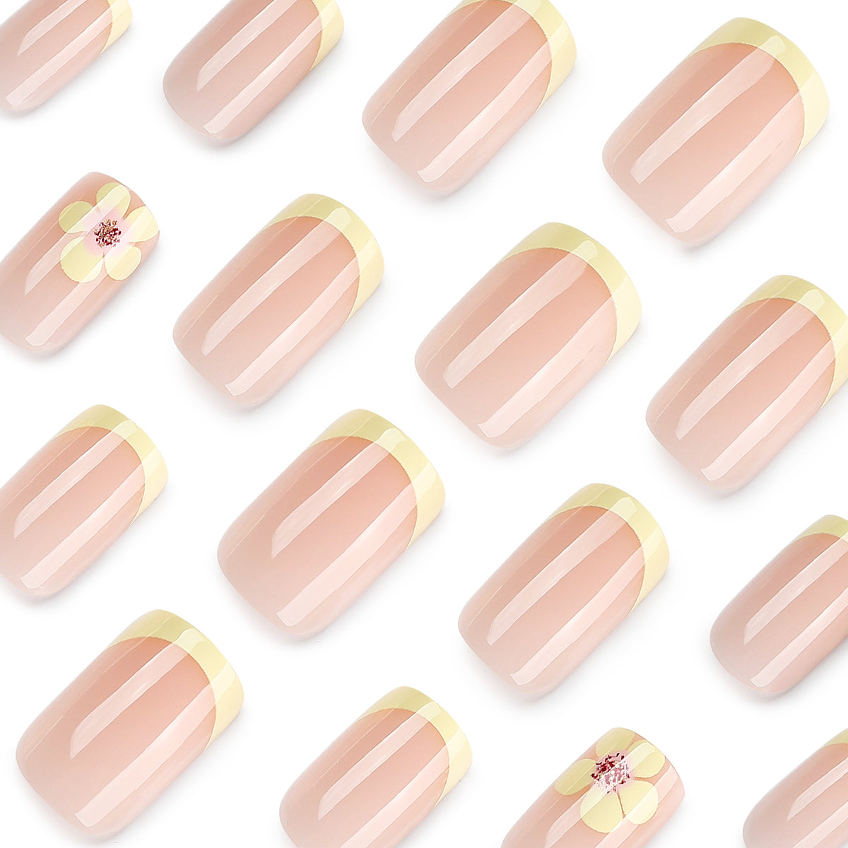 Kunstvolle French-Tip Nägel mit Blumenverzierungen Brehn