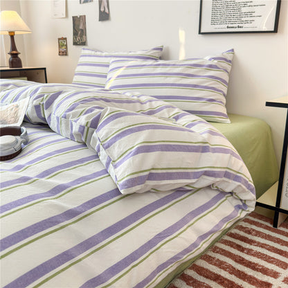 Gestreiftes Baumwoll-Percale-Bettbezug-Set mit Umschlagkissenbezügen