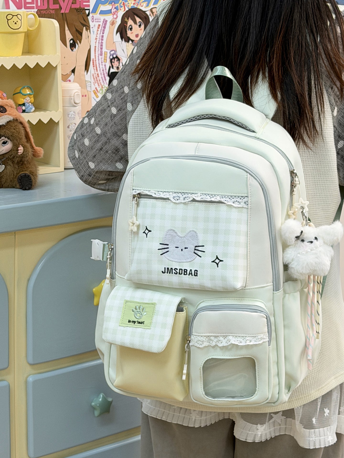 Anime-inspirierter katzenmotivierter Schulrucksack