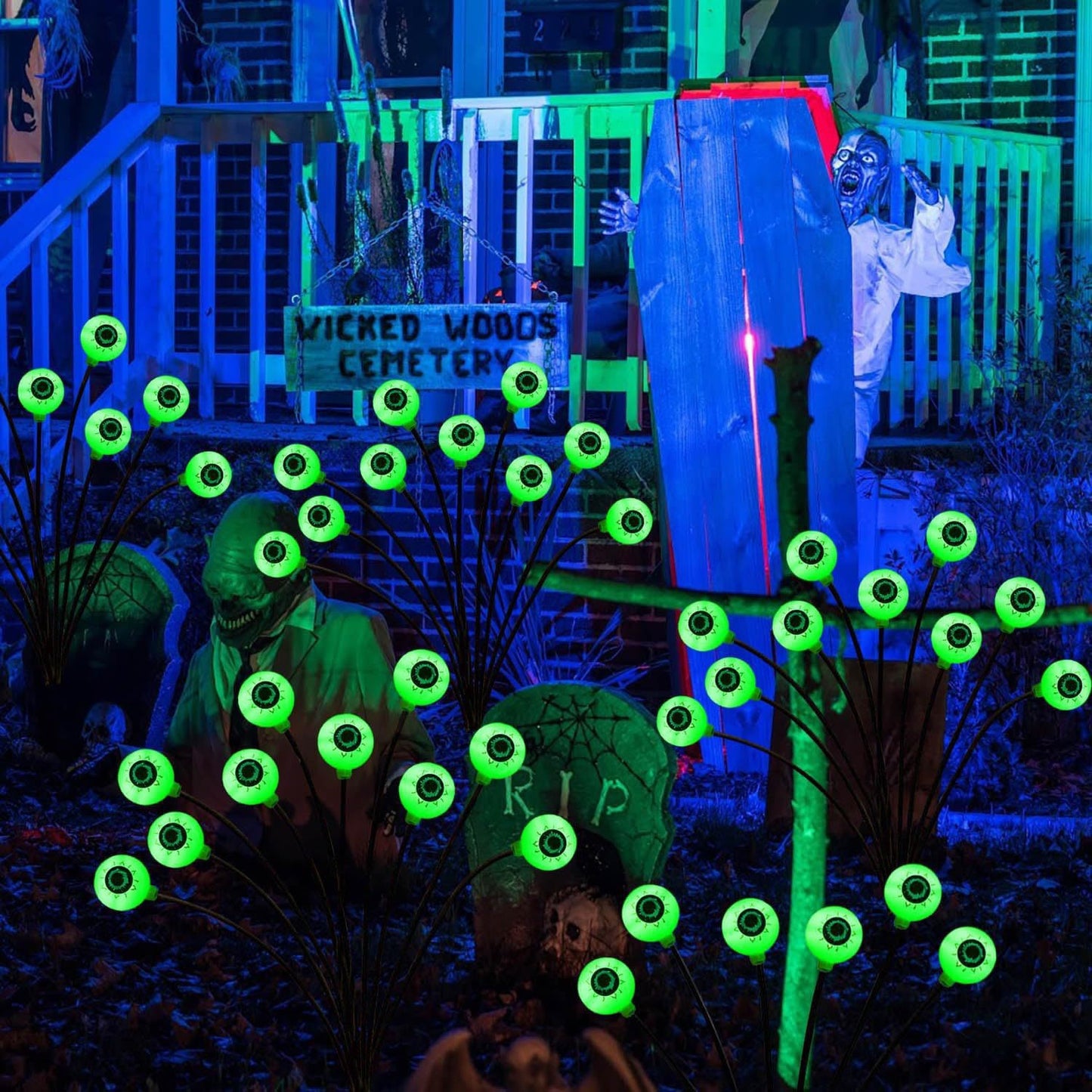 Glühende Augenball-Gartenstecker-Set mit Solar-LED und flexiblen Stielen Brehn