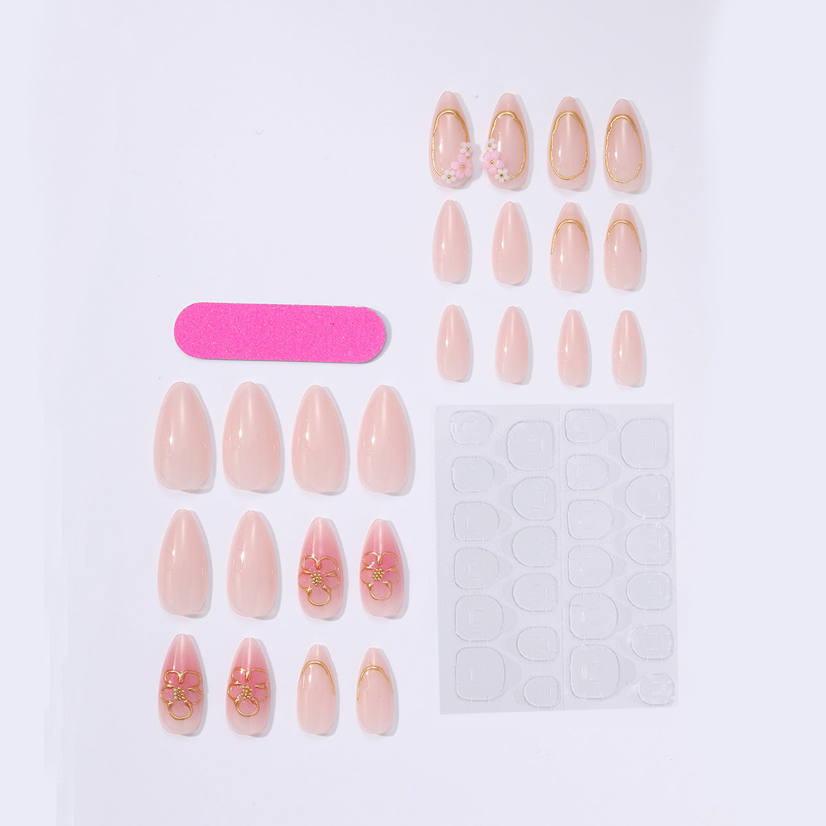 Kunstnagelset mit eleganten Blüten- und Goldverzierungen Brehn