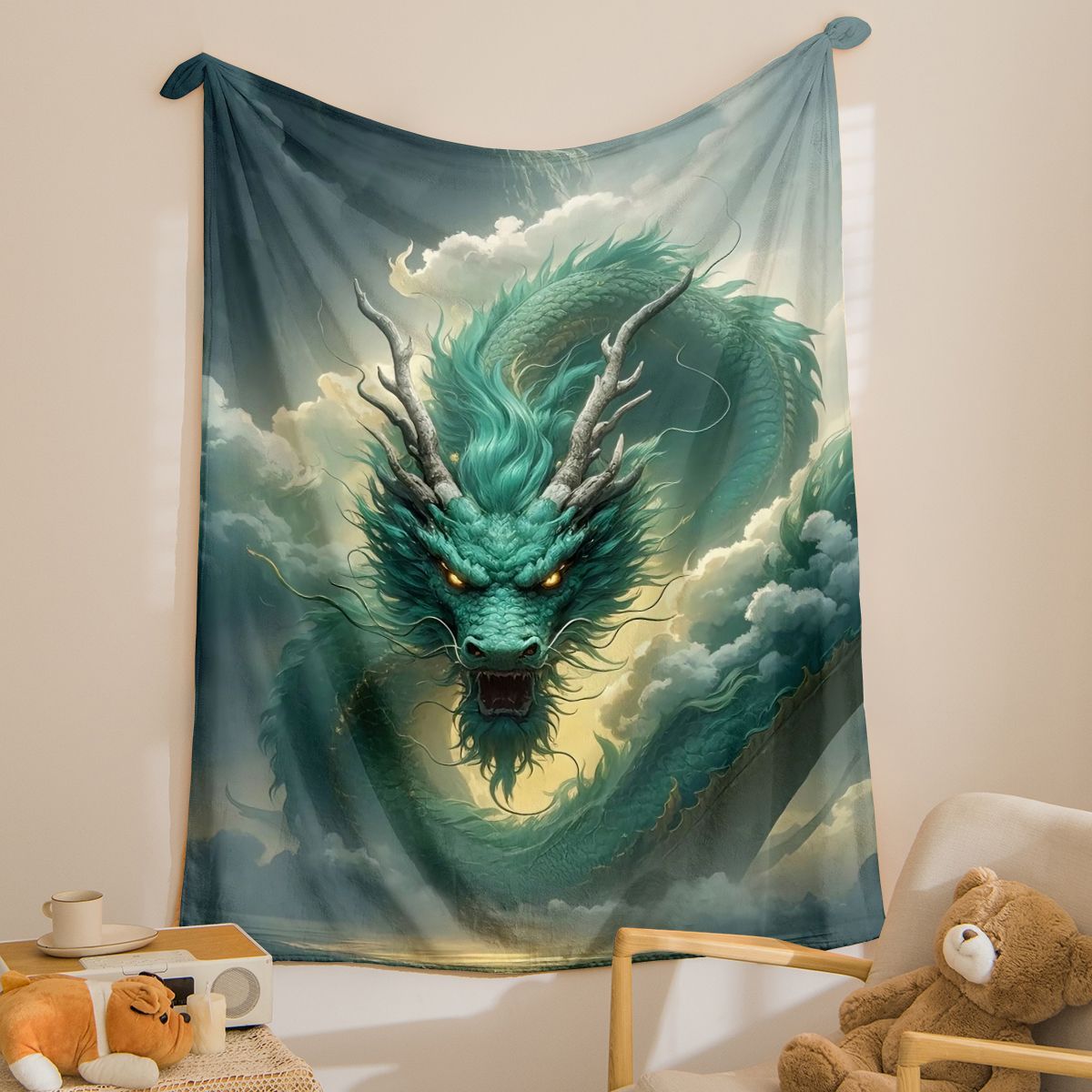 Künstlerische Drachenmuster-Wurfdecke