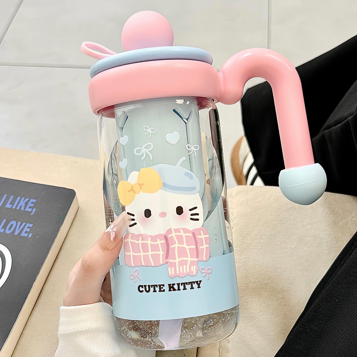 Damen Trinkflasche mit verspieltem Katzenmuster Brehn
