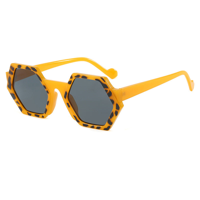Damen hexagonale Katzenaugen-Sonnenbrille mit urbanem Leopardenmuster Brehn