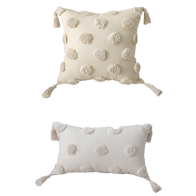 Dekoratives Boho-Puschelkissen mit strukturiertem Diamant-Tufting