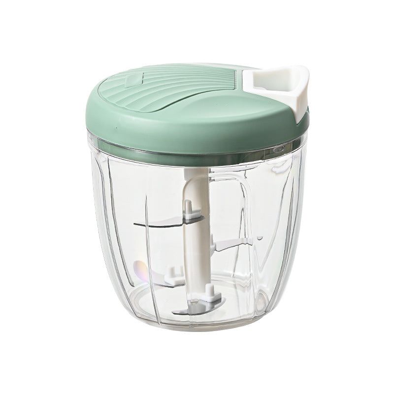Compact Manual Pull-String Food Chopper with Interchangeable S-Blade and Clear Glass Bowl