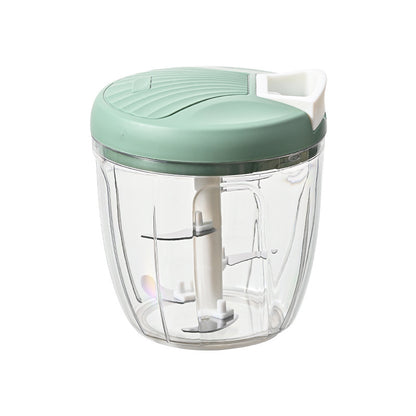 Compact Manual Pull-String Food Chopper with Interchangeable S-Blade and Clear Glass Bowl