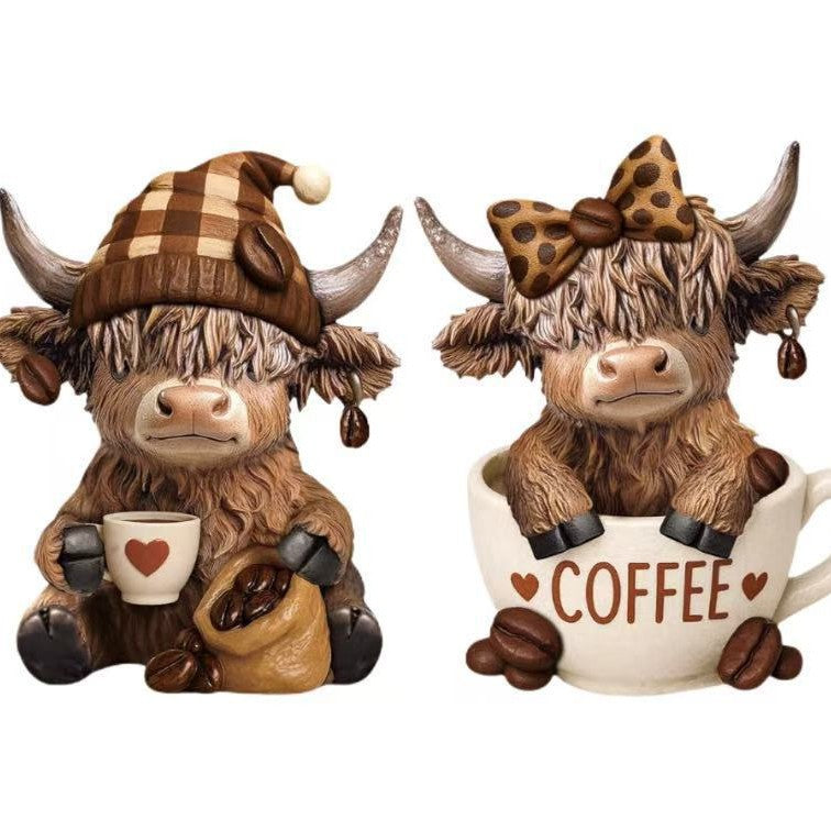 Dekofigur eines Highlandrinds mit Accessoires Brehn