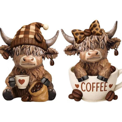Dekofigur eines Highlandrinds mit Accessoires Brehn