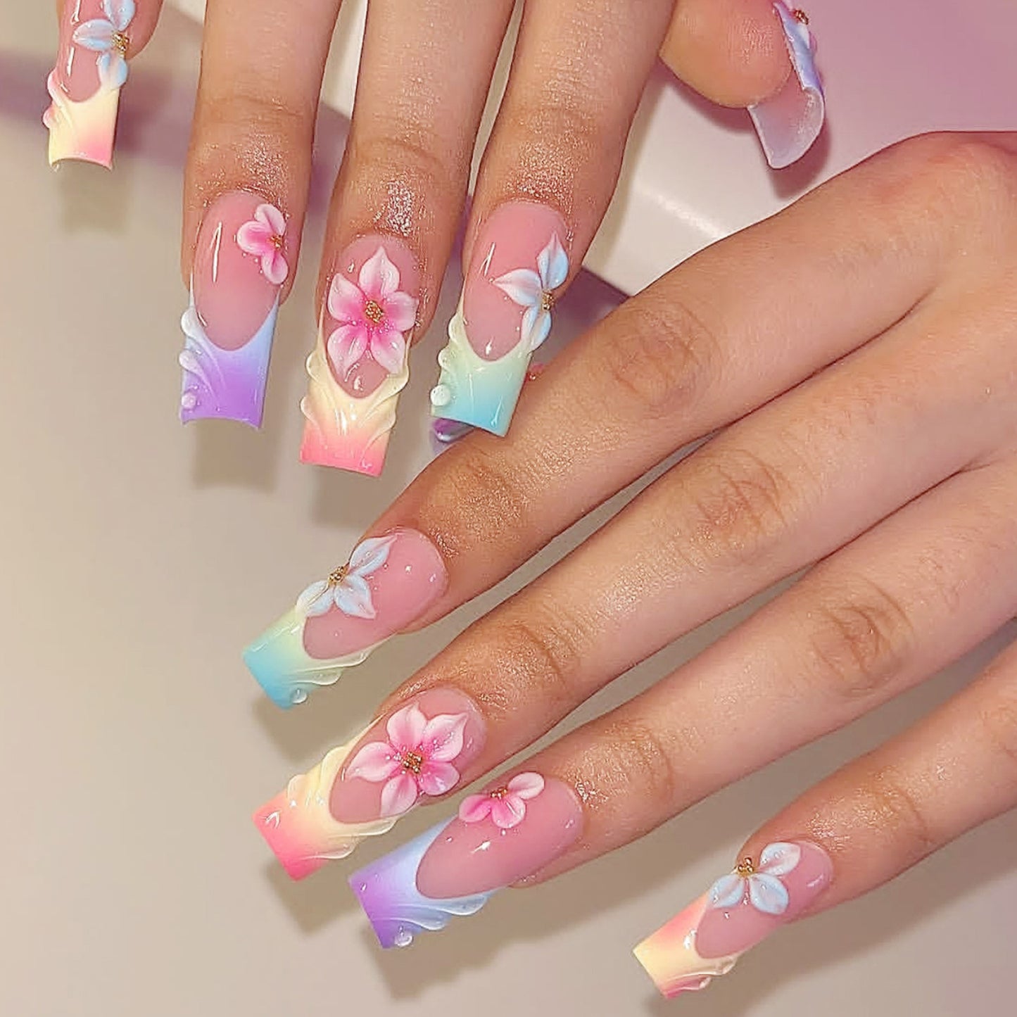 Elegante florale Ombre Press-On Nagel Set Brehn