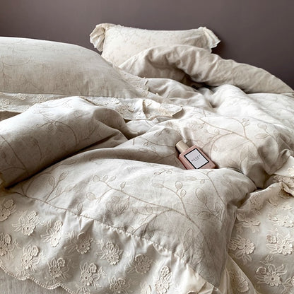 Romantisches mit Spitzenbesatz versehenes Jacquard-Bettbezug-Set