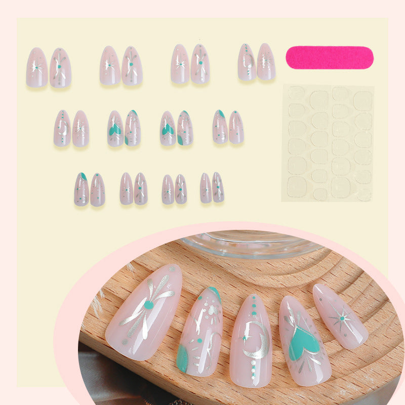 Künstlerisches Press-On-Nagelset mit stilvollen Blumen- und Edelstein-Designs Brehn