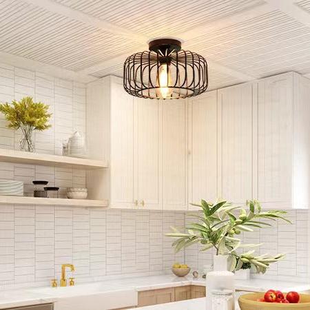 Brehn | Moderne Industrielle Vogelkäfig Deckenlampe Schwarz