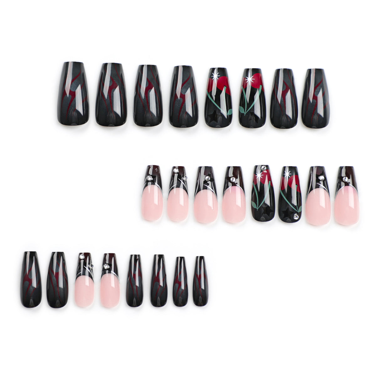 Kunstvolle Nagelkunst mit eleganten Glitzerakzenten und floralem Design Brehn