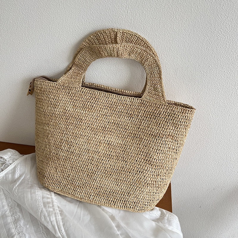 Handgefertigte Strohtasche mit Geometrischem Muster Brehn