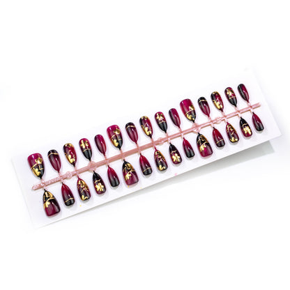 Blumen- und glänzendes Press-On-Nagelkunst-Set Brehn