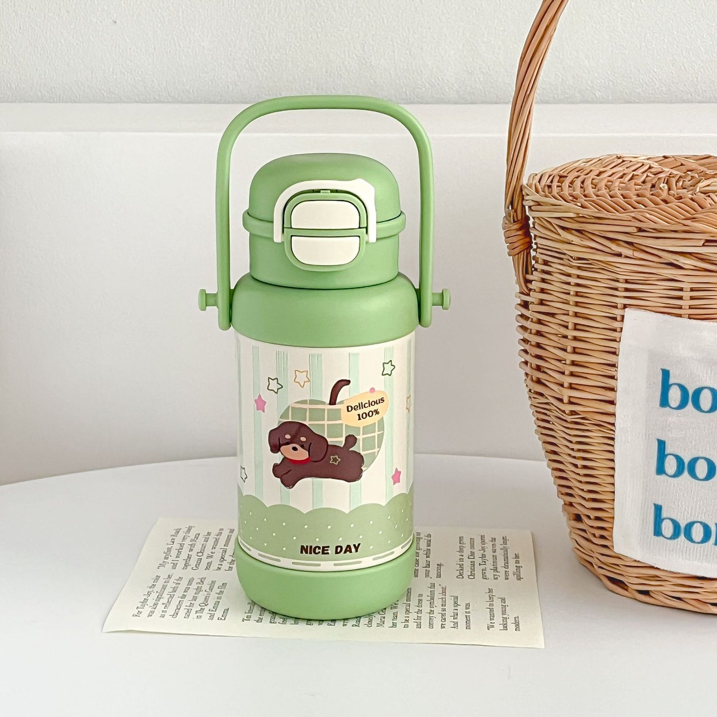 Damen Isolierte Trinkflasche mit praktischem Tragegriff und süßem Design Brehn