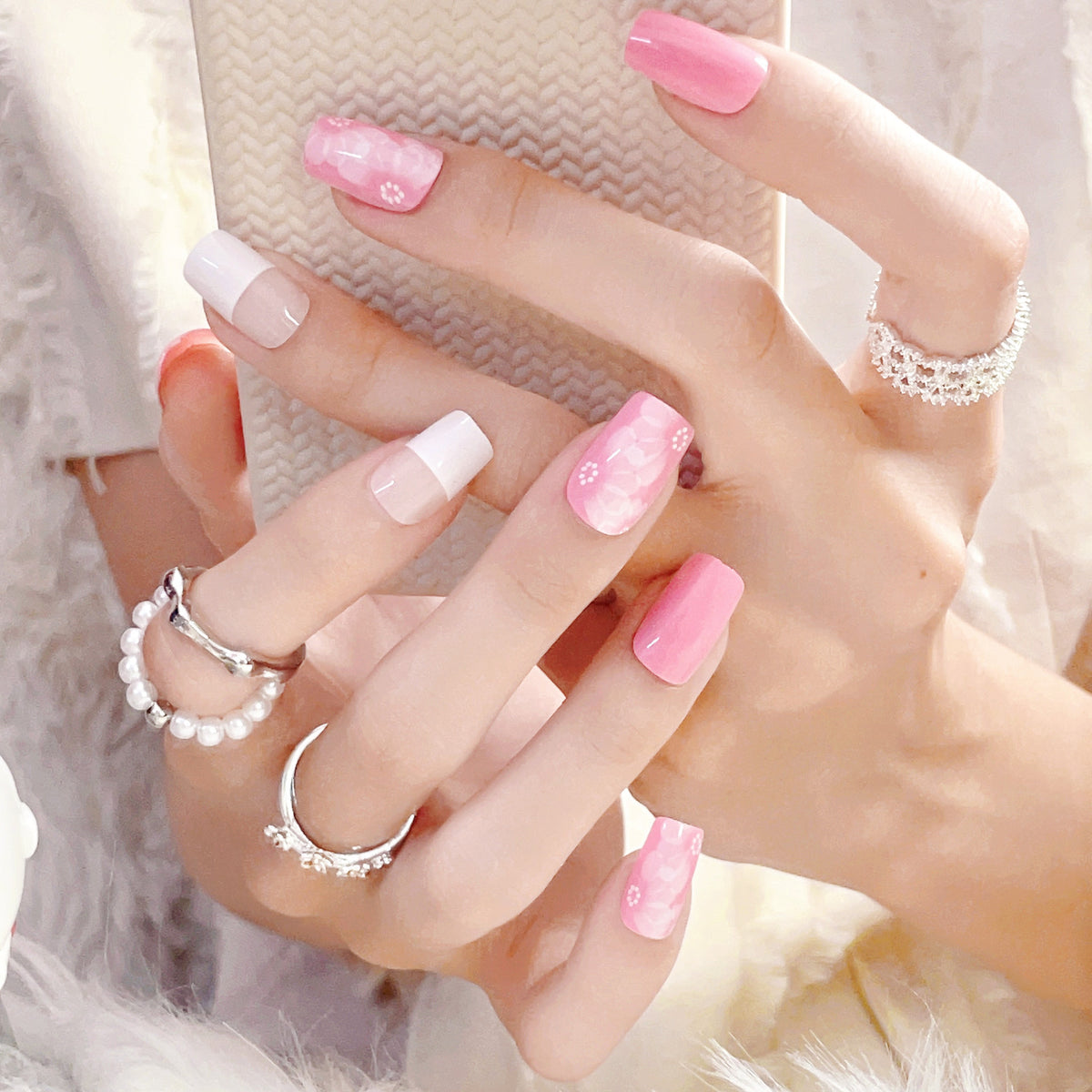 Abstraktes Blumen Presse-On Nagelset