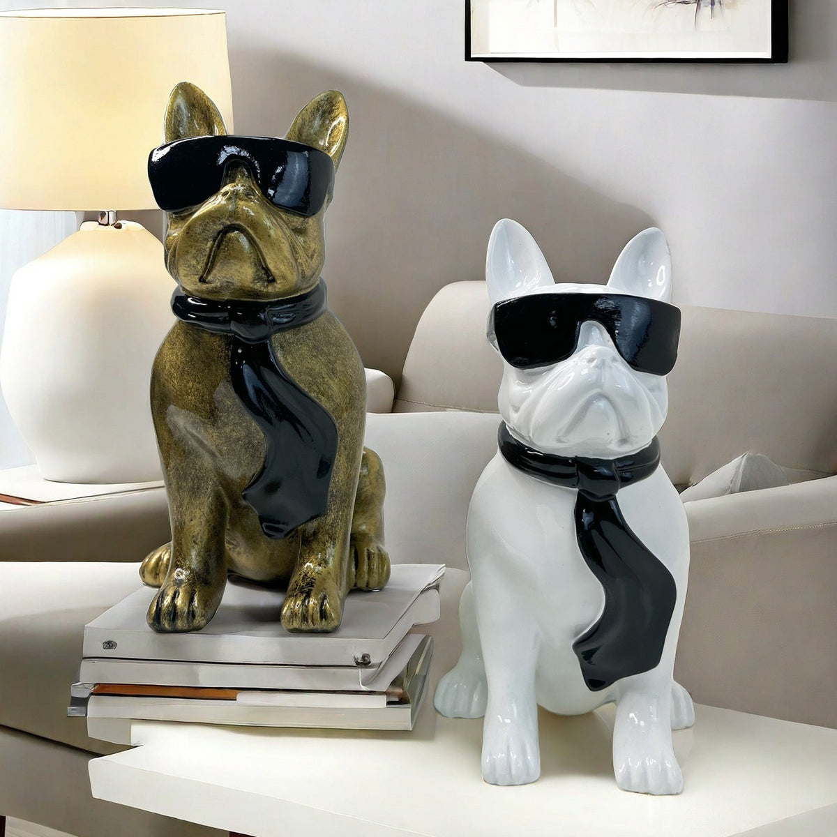 Bunte Bulldogge Dekofigur aus Kunstharz Brehn