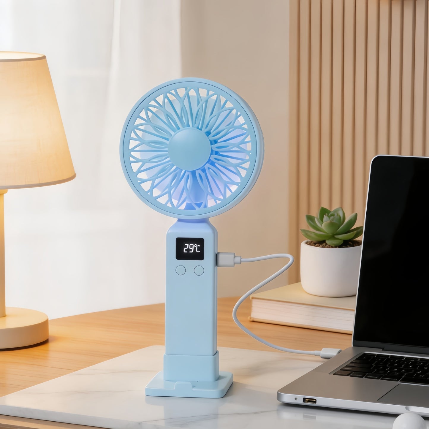Damen Tragbarer USB-Lüfter mit LED-Display und ergonomischem Design Brehn
