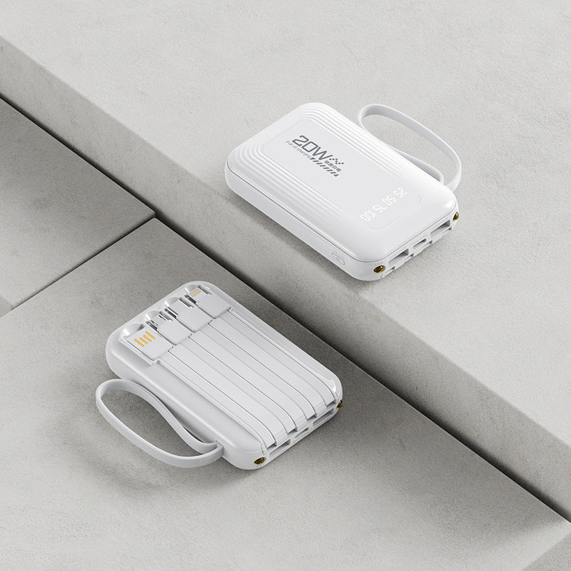 Tragbare Powerbank mit integriertem Kabelsystem und LED-Anzeige Brehn