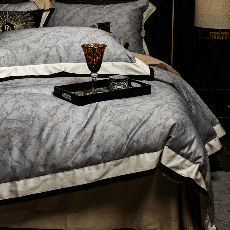 Luxus Satin Leopard-Print Bettbezug Set mit Kontrastbesatz